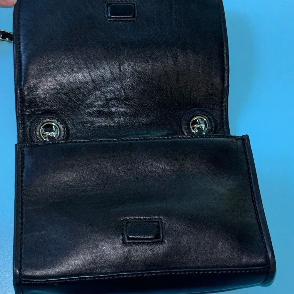 Tory Burch Fleming black soft leather quilted convertible purse crossbod shouldr
